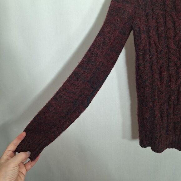 Andean Mens Alpaca Wool Blend Cable Knit Shawl Cardigan Sweater Maroon Small - Picture 7 of 15